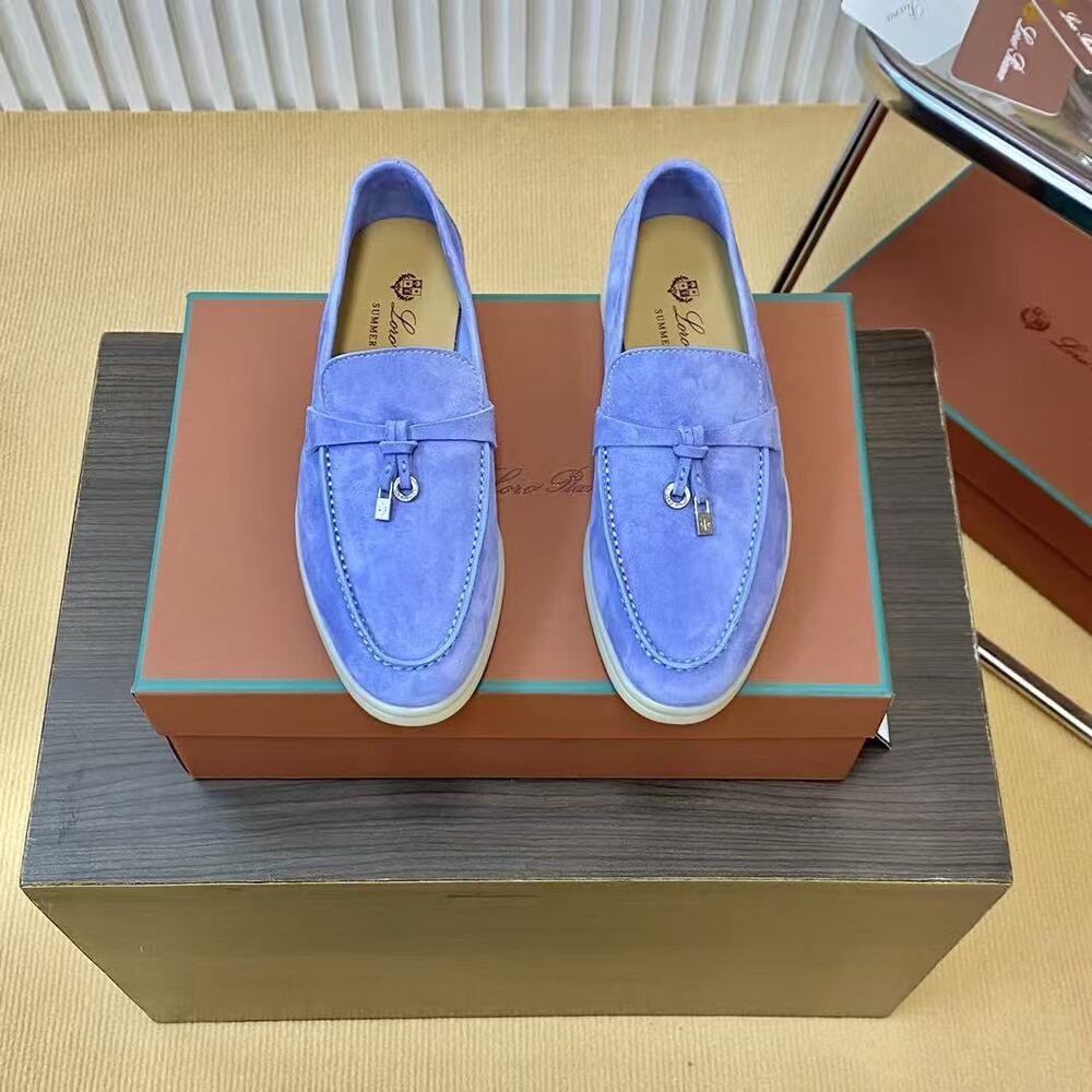 Loro Piana Light Blue Suede Summer Walk Loafers Designer Slip On Shoes